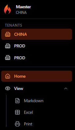 Tenant selector in sidebar